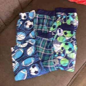 Blue and Green Pajama Bottoms with Sporty and Plaid Patterns